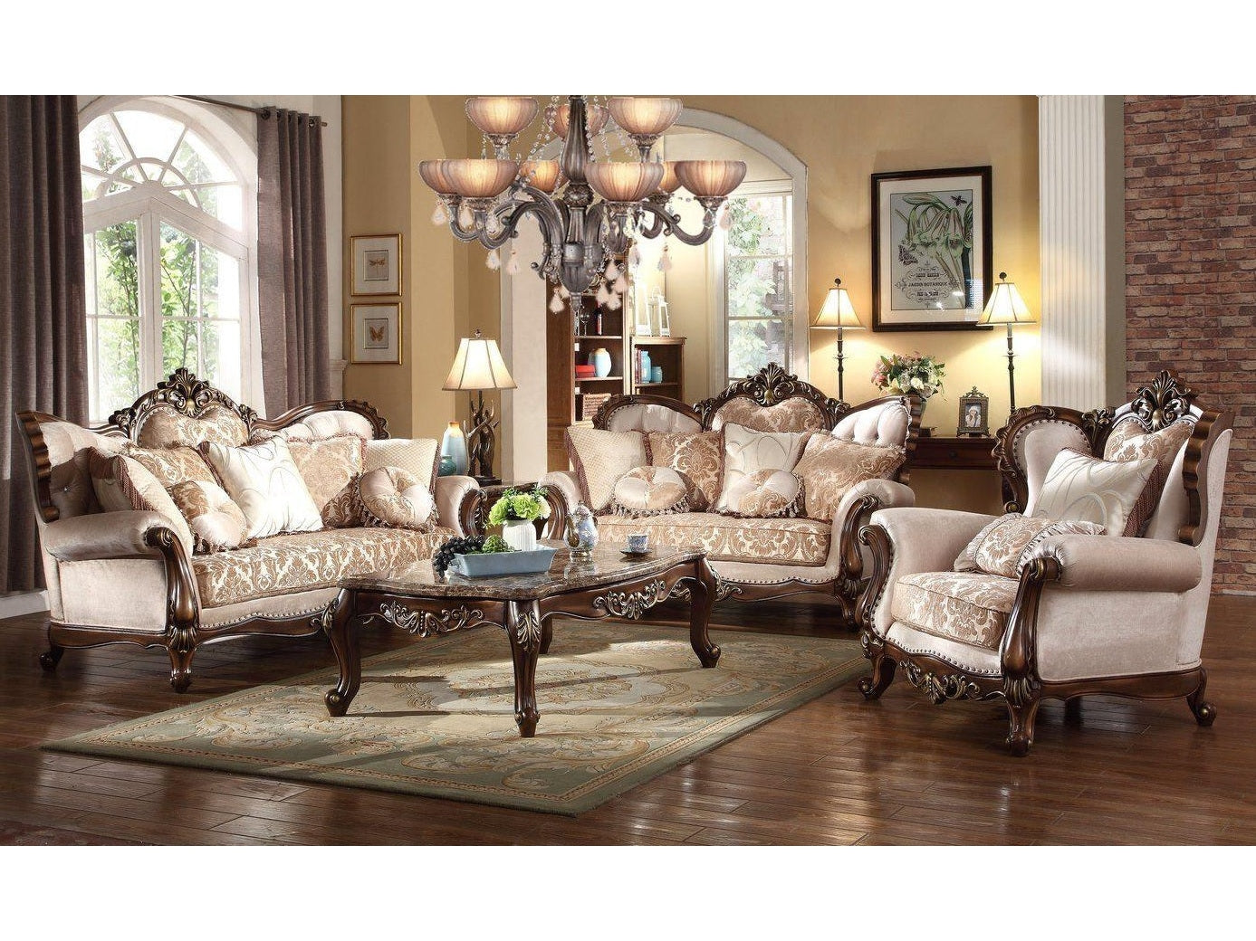 Renaissance Chenille Living Room Set / 3pc - Ornate Home