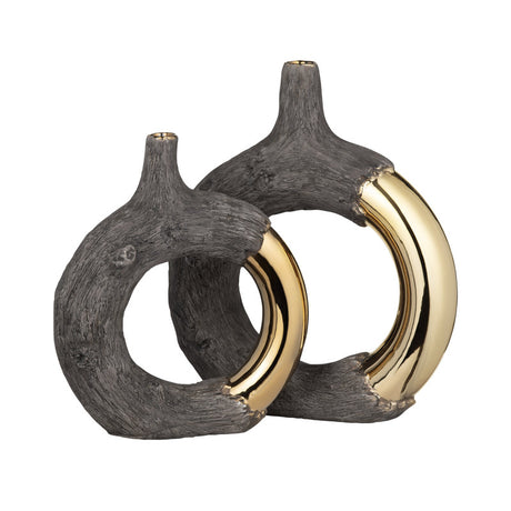 Renault Bronze/Gold 2 Piece Glazed Ceramic Vases - Ornate Home