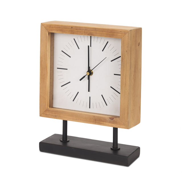 Renaya Light Brown/Matte Black Wood Table Clock - Ornate Home
