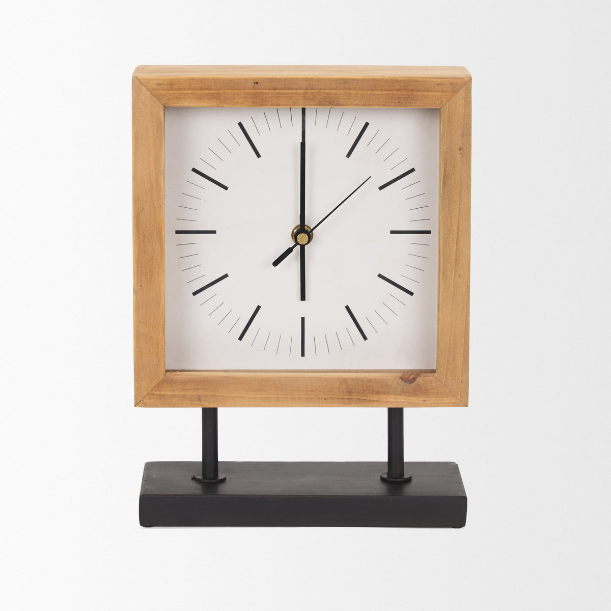 Renaya Light Brown/Matte Black Wood Table Clock - Ornate Home