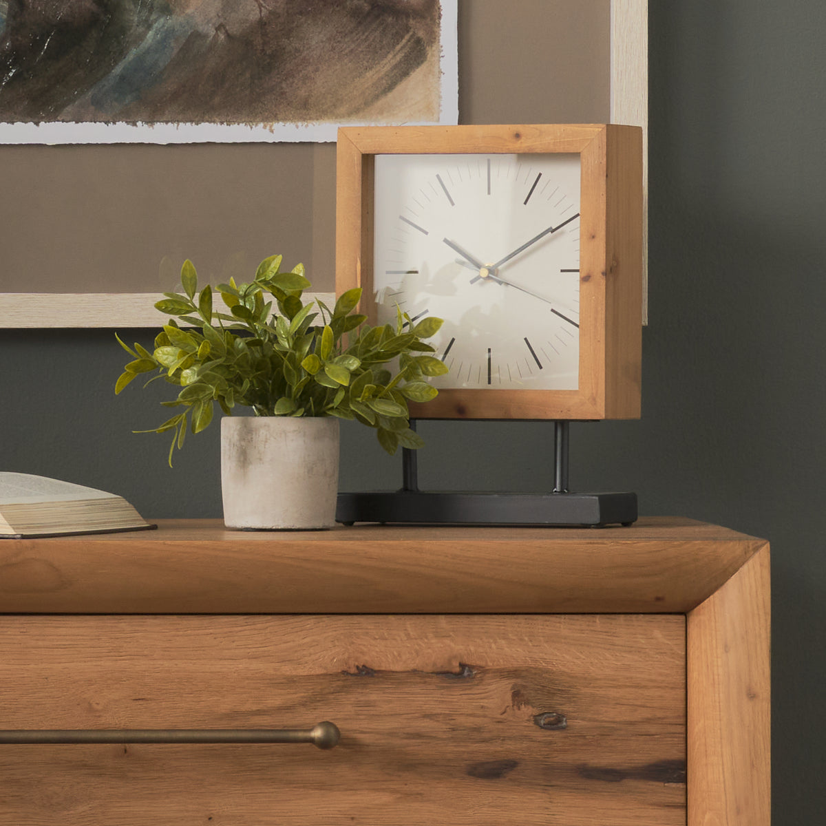 Renaya Light Brown/Matte Black Wood Table Clock - Ornate Home