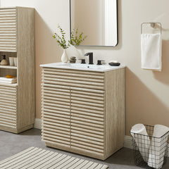 Render 30" Faux Travertine Bathroom Vanity Cabinet (Sink Not Included) - Ornate Home