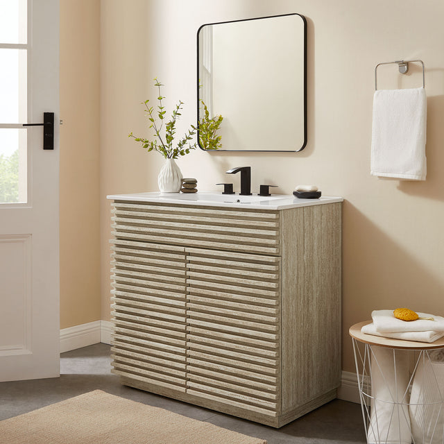 Render 36" Faux Travertine Bathroom Vanity Cabinet (Sink Not Included) - Ornate Home