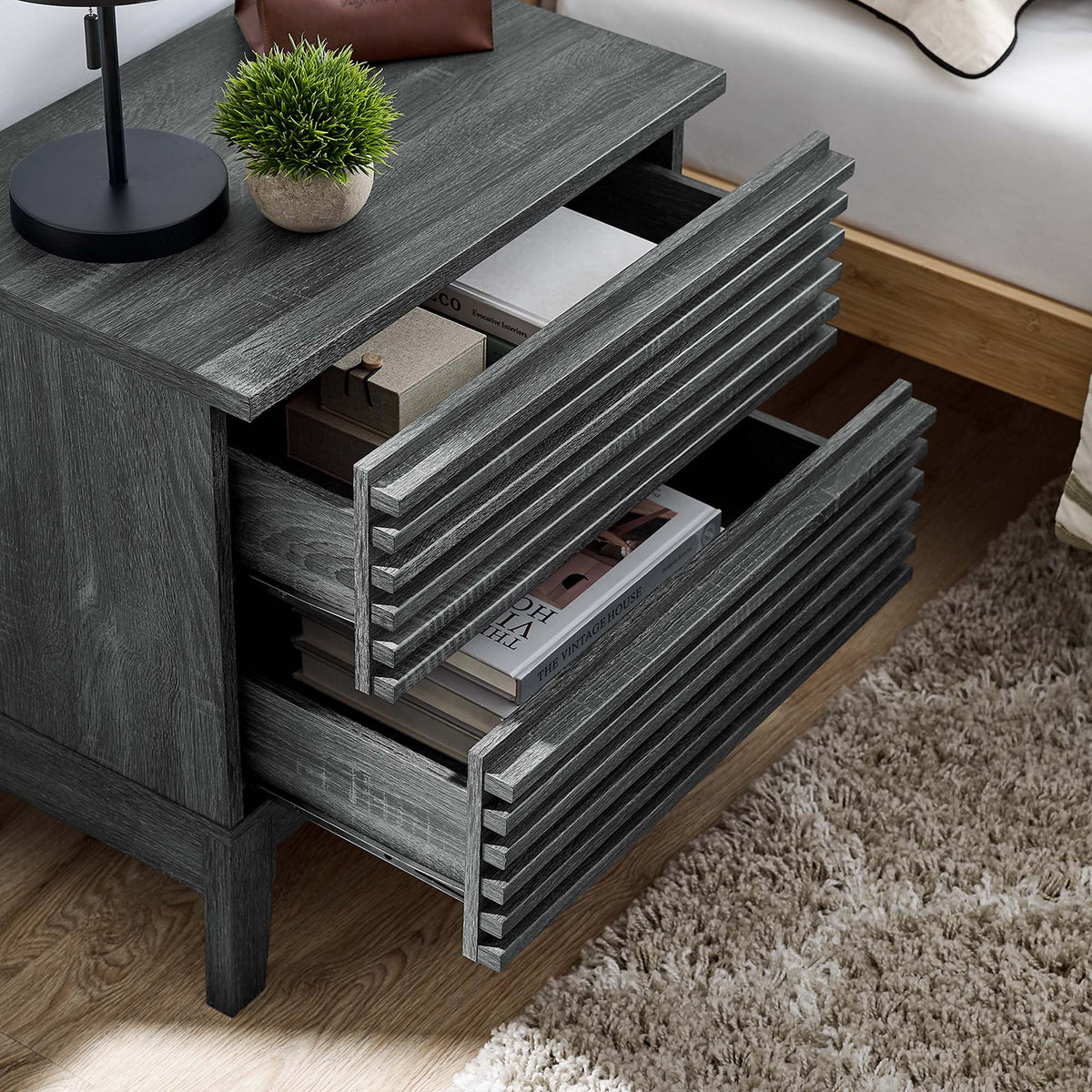 Render Charcoal Two-Drawer Nightstand - Ornate Home