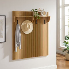 Render Light Oak Fluted Coat Rack Panel With Shelf - Ornate Home