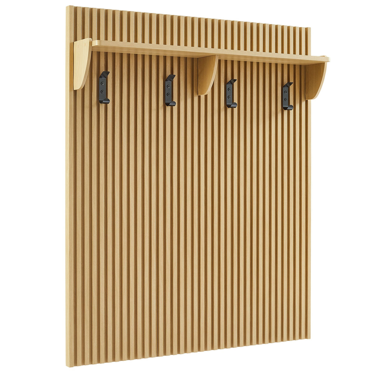 Render Light Oak Fluted Coat Rack Panel With Shelf - Ornate Home