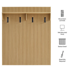 Render Light Oak Fluted Coat Rack Panel With Shelf - Ornate Home