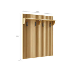 Render Light Oak Fluted Coat Rack Panel With Shelf - Ornate Home