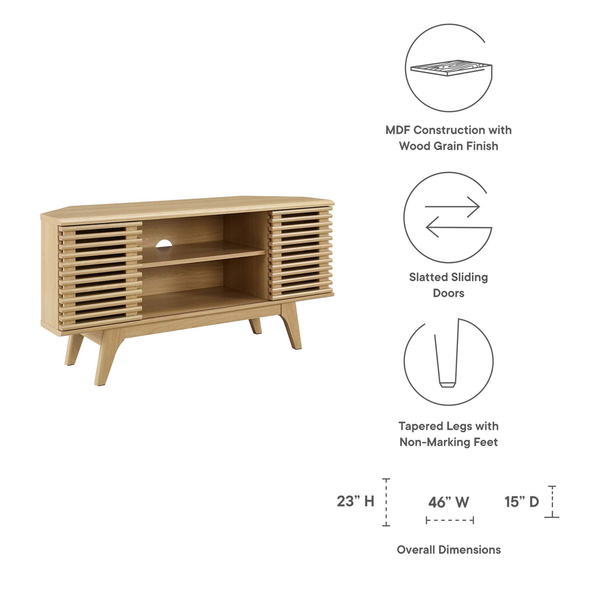 Render Oak 46" Corner TV Stand - Ornate Home