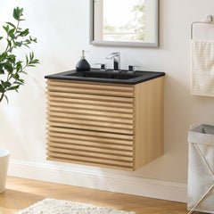 Render Oak/Black 24" Wall-Mount Bathroom Vanity - Ornate Home