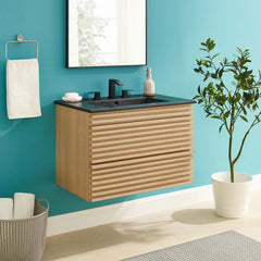 Render Oak/Black 30" Wall-Mount Bathroom Vanity - Ornate Home