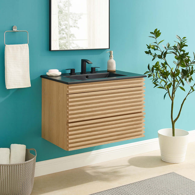 Render Oak/Black 30" Wall-Mount Bathroom Vanity - Ornate Home