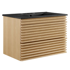 Render Oak/Black 30" Wall-Mount Bathroom Vanity - Ornate Home