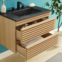 Render Oak/Black 30" Wall-Mount Bathroom Vanity - Ornate Home