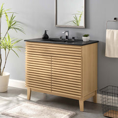 Render Oak/Black 36" Bathroom Vanity - Ornate Home