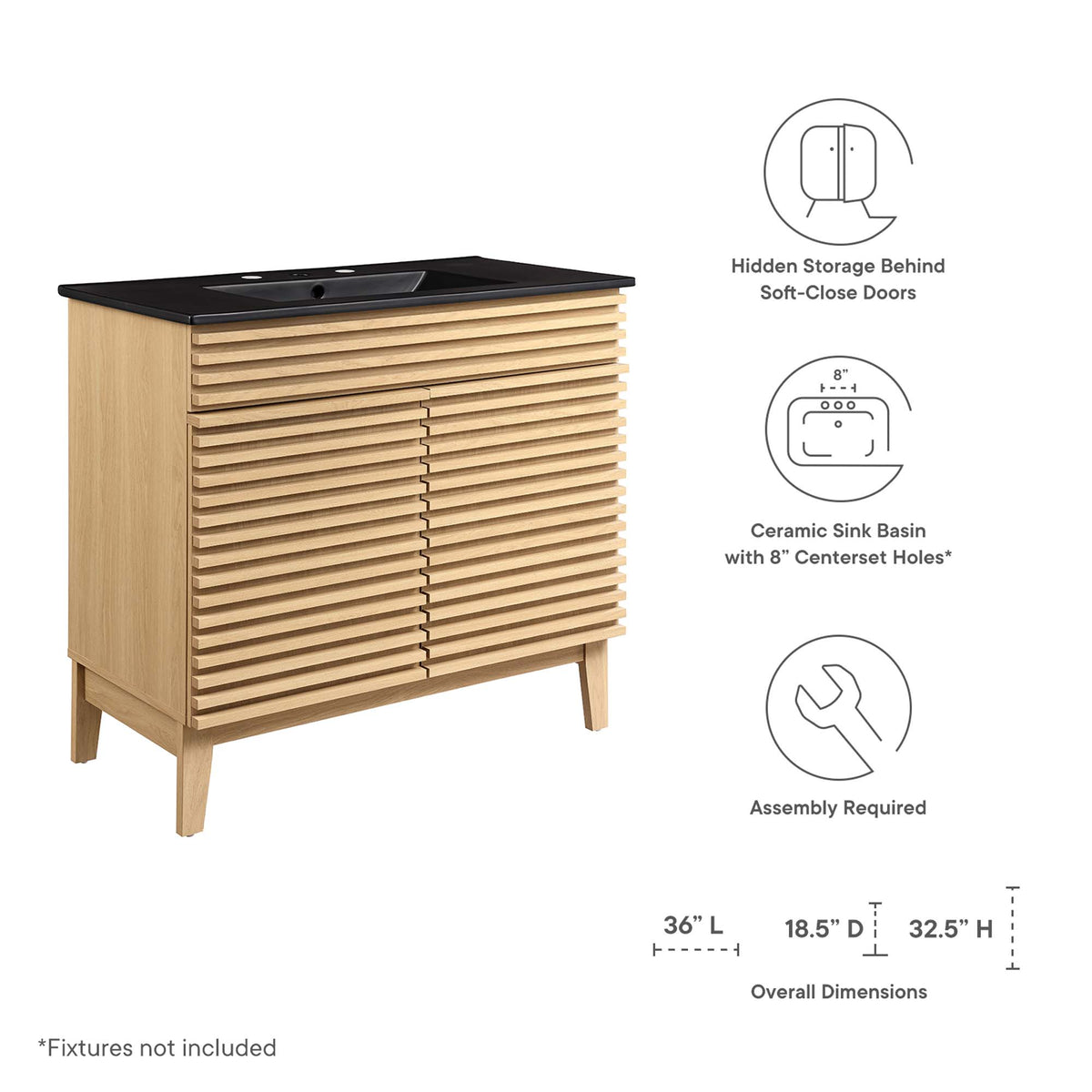 Render Oak/Black 36" Bathroom Vanity - Ornate Home