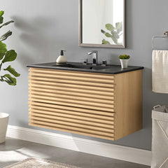 Render Oak/Black 36" Wall-Mount Bathroom Vanity - Ornate Home