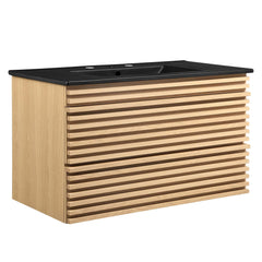 Render Oak/Black 36" Wall-Mount Bathroom Vanity - Ornate Home