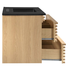 Render Oak/Black 36" Wall-Mount Bathroom Vanity - Ornate Home