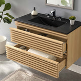 Render Oak/Black 36" Wall-Mount Bathroom Vanity - Ornate Home