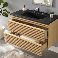 Render Oak/Black 36" Wall-Mount Bathroom Vanity - Ornate Home