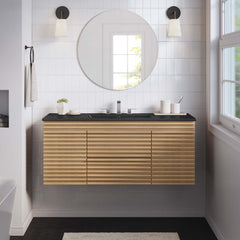 Render Oak/Black 48" Wall-Mount Bathroom Vanity - Ornate Home