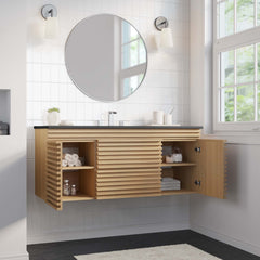 Render Oak/Black 48" Wall-Mount Bathroom Vanity - Ornate Home