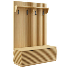 Render Oak Fluted 3-in-1 Hall Tree With Storage Bench and Coat Rack - Ornate Home