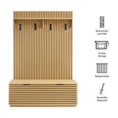 Render Oak Fluted 3-in-1 Hall Tree With Storage Bench and Coat Rack - Ornate Home