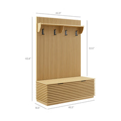 Render Oak Fluted 3-in-1 Hall Tree With Storage Bench and Coat Rack - Ornate Home