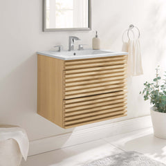 Render Oak/White 24" Wall-Mount Bathroom Vanity - Ornate Home