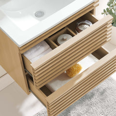 Render Oak/White 24" Wall-Mount Bathroom Vanity - Ornate Home