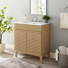 Render Oak/White 30" Bathroom Vanity Cabinet - Ornate Home
