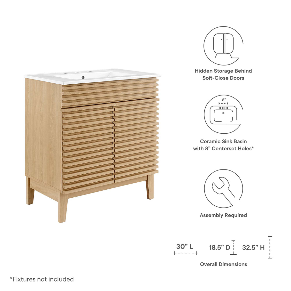 Render Oak/White 30" Bathroom Vanity Cabinet - Ornate Home