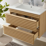 Render Oak/White 30" Wall-Mount Bathroom Vanity - Ornate Home