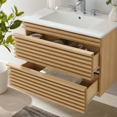 Render Oak/White 30" Wall-Mount Bathroom Vanity - Ornate Home