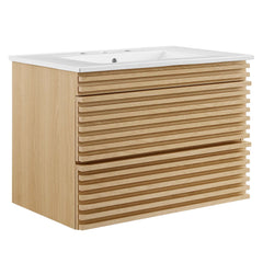 Render Oak/White 30" Wall-Mount Bathroom Vanity - Ornate Home