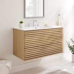 Render Oak/White 36" Wall-Mount Bathroom Vanity - Ornate Home