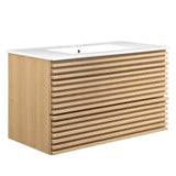 Render Oak/White 36" Wall-Mount Bathroom Vanity - Ornate Home