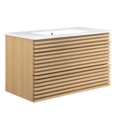 Render Oak/White 36" Wall-Mount Bathroom Vanity - Ornate Home