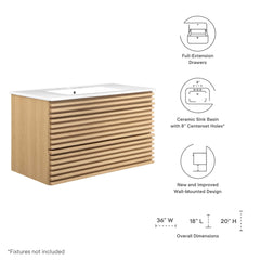 Render Oak/White 36" Wall-Mount Bathroom Vanity - Ornate Home