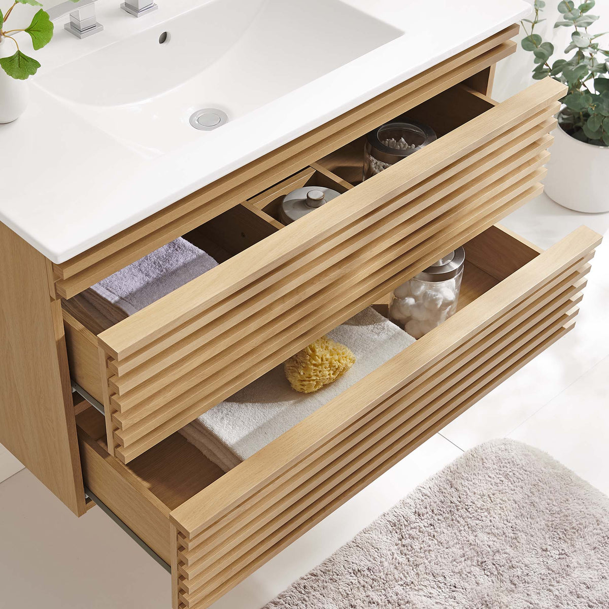 Render Oak/White 36" Wall-Mount Bathroom Vanity - Ornate Home
