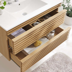 Render Oak/White 36" Wall-Mount Bathroom Vanity - Ornate Home