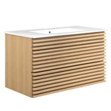 Render Oak/White 36" Wall-Mount Bathroom Vanity - Ornate Home