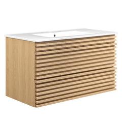 Render Oak/White 36" Wall-Mount Bathroom Vanity - Ornate Home