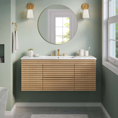 Render Oak/White 48" Wall-Mount Bathroom Vanity - Ornate Home