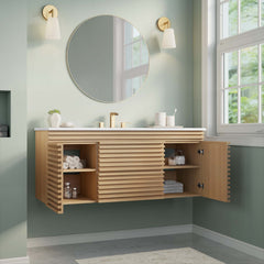 Render Oak/White 48" Wall-Mount Bathroom Vanity - Ornate Home