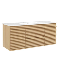 Render Oak/White 48" Wall-Mount Bathroom Vanity - Ornate Home