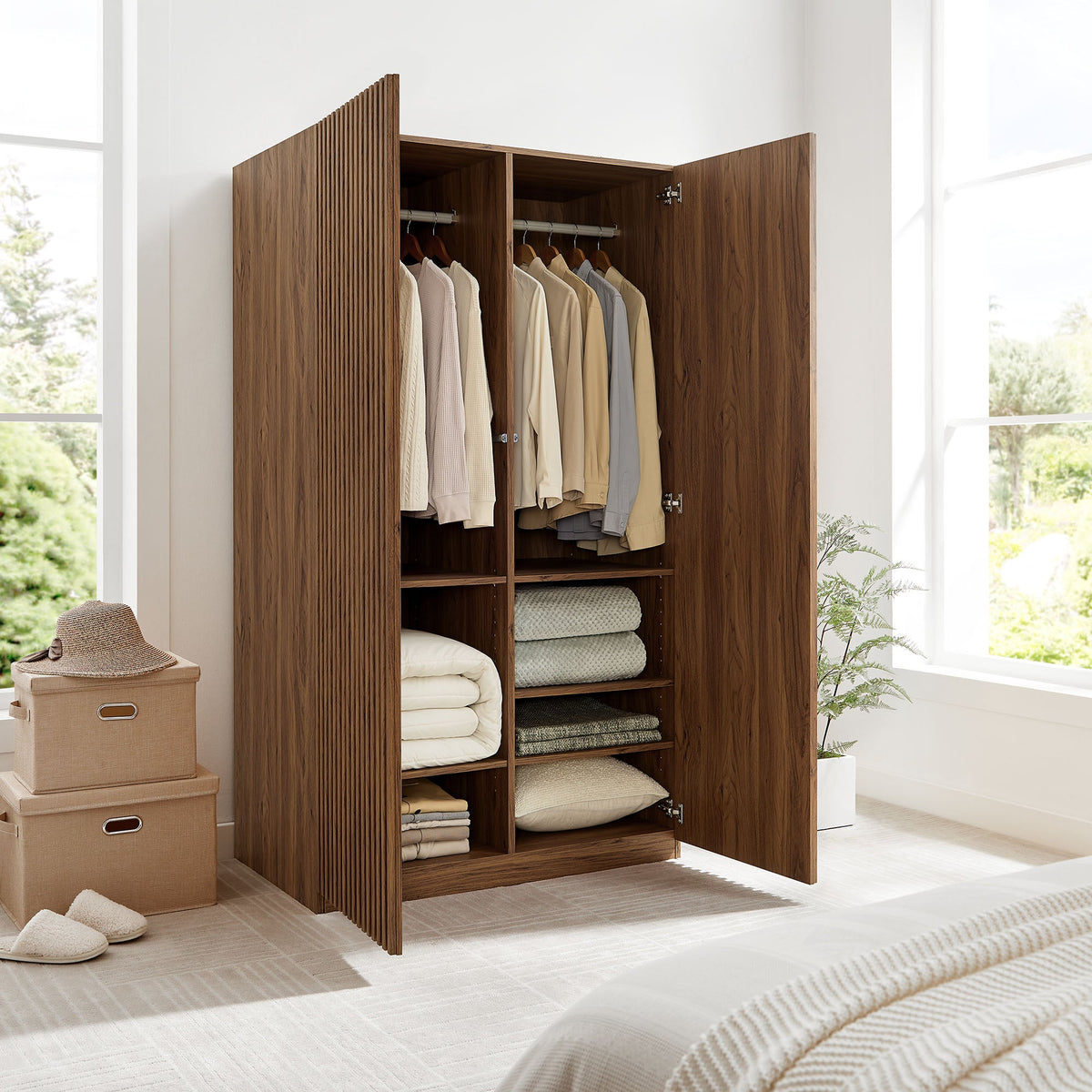Render Walnut 2-Door Wardrobe Closet - Ornate Home