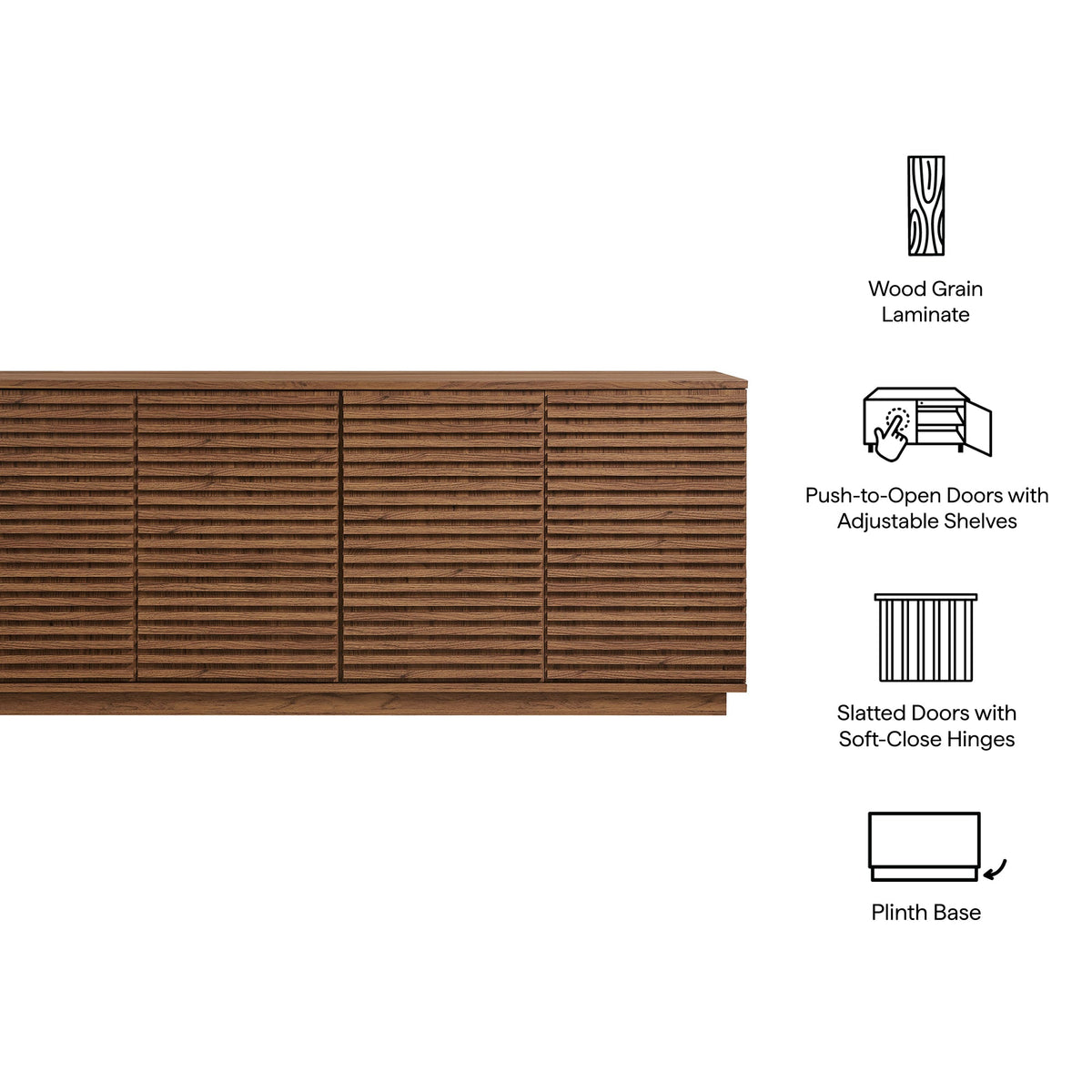 Render Walnut 4-Door Fluted Sideboard Cabinet TV Stand - Ornate Home